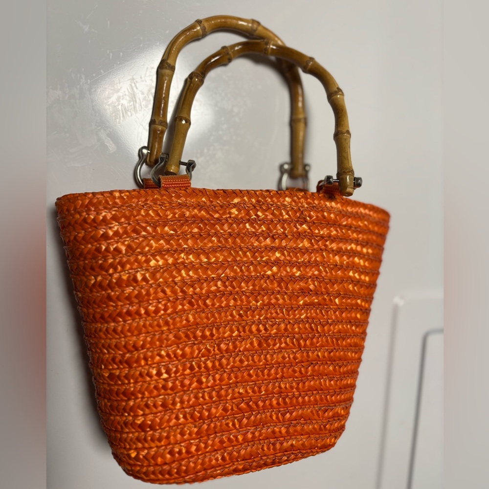 St. John's Bay Orange Basket Bag with Bamboo Handle